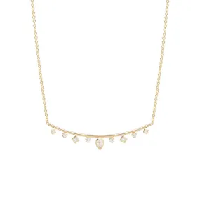 14k Mixed Fancy Cut Diamond Long Curved Bar Necklace