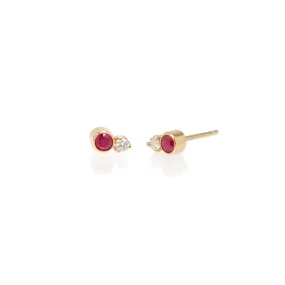 14k Mixed Ruby Bezel & Diamond Prong Studs