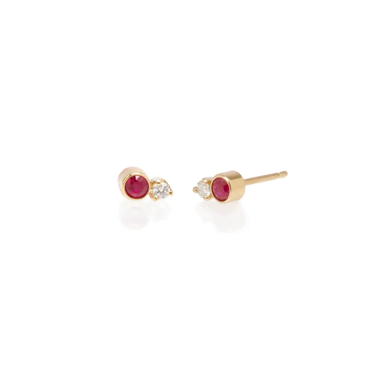 14k Mixed Ruby Bezel & Diamond Prong Studs