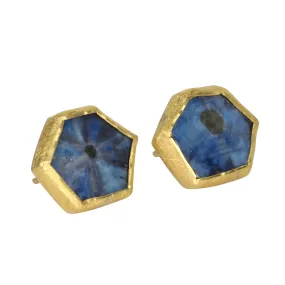 22K Gold Bezel-Set Blue Sapphire Slice Stud Earrings