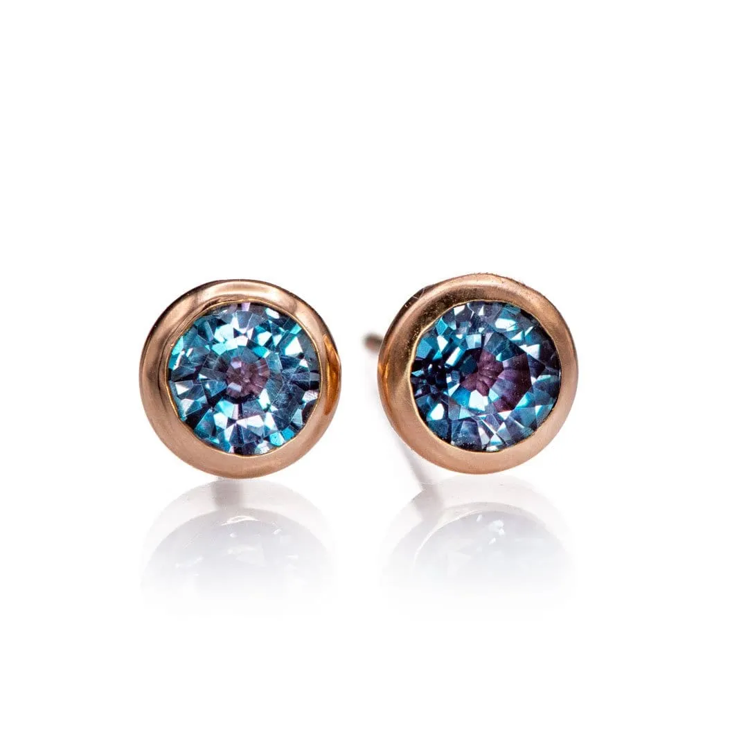 4mm Lab Alexandrite Gold or Platinum Martini Stud Earrings