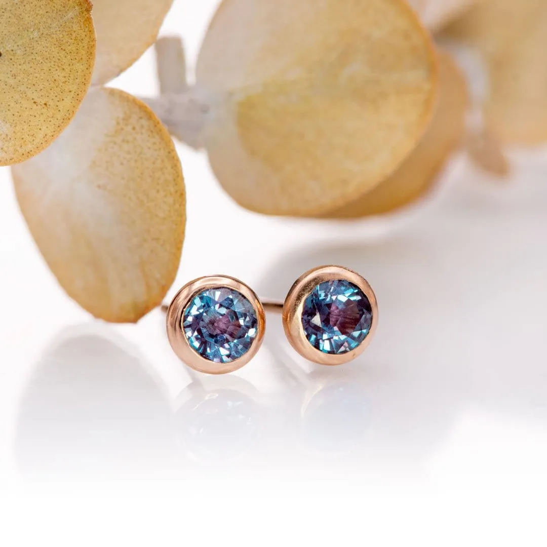 4mm Lab Alexandrite Gold or Platinum Martini Stud Earrings