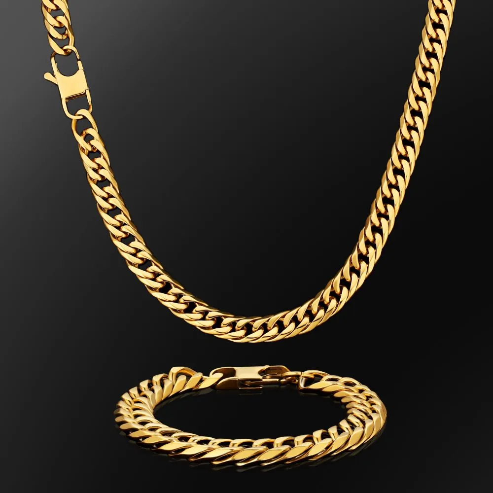 6-Sided | 10mm Miami Cuban Link Chain and Bracelet Set in 18K Gold KRKC