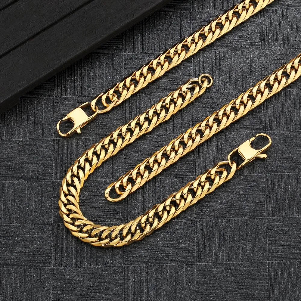 6-Sided | 10mm Miami Cuban Link Chain and Bracelet Set in 18K Gold KRKC