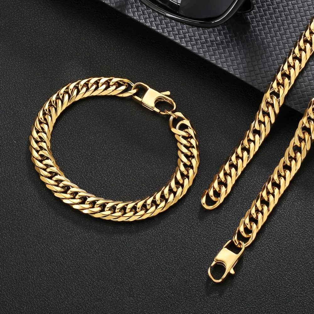 6-Sided | 10mm Miami Cuban Link Chain and Bracelet Set in 18K Gold KRKC