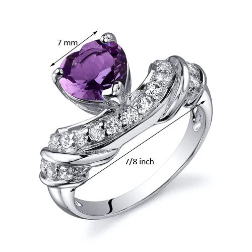 Amethyst Heart Shape Sterling Silver Ring Size 5