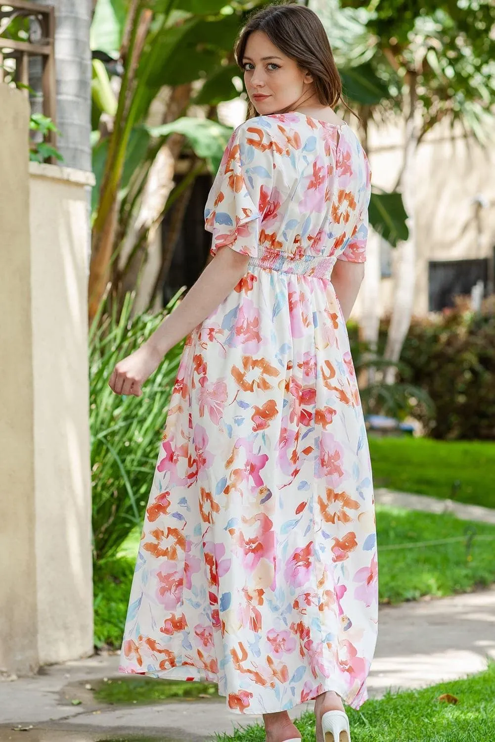 Andrea Floral Deep V Slit Maxi Dress