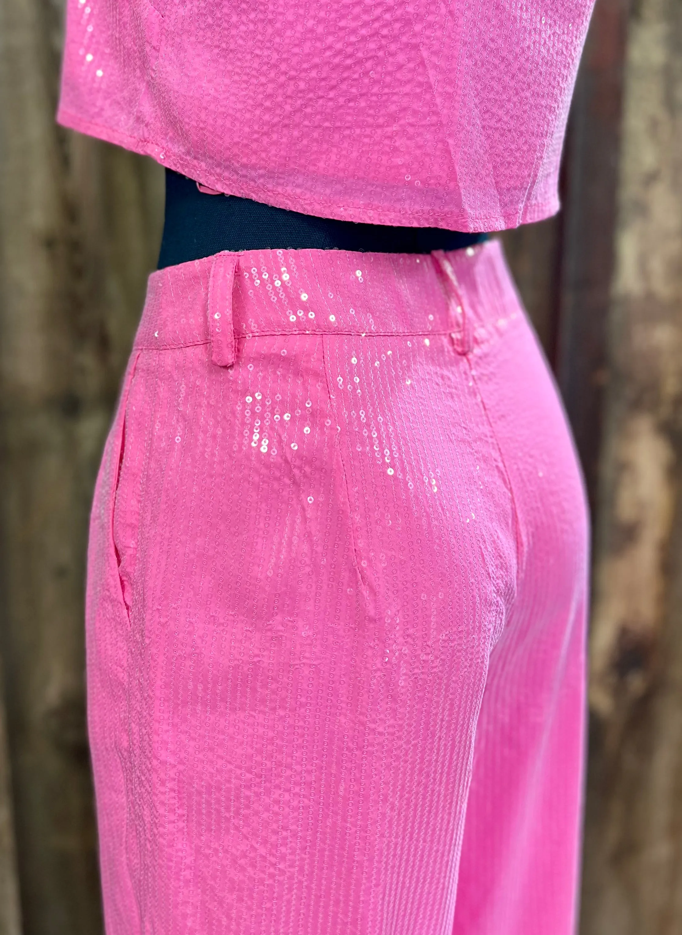 Barbie Pink Sequin Top Pant Set