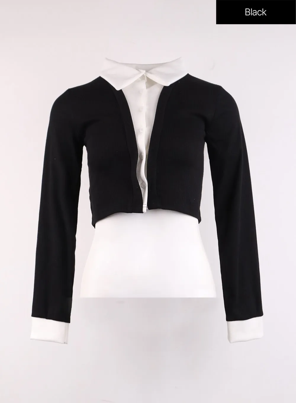 Buttoned Collar Crop Long Sleeve OJ429