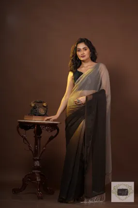 Cafe Americano Crushed Organza Ombré Saree