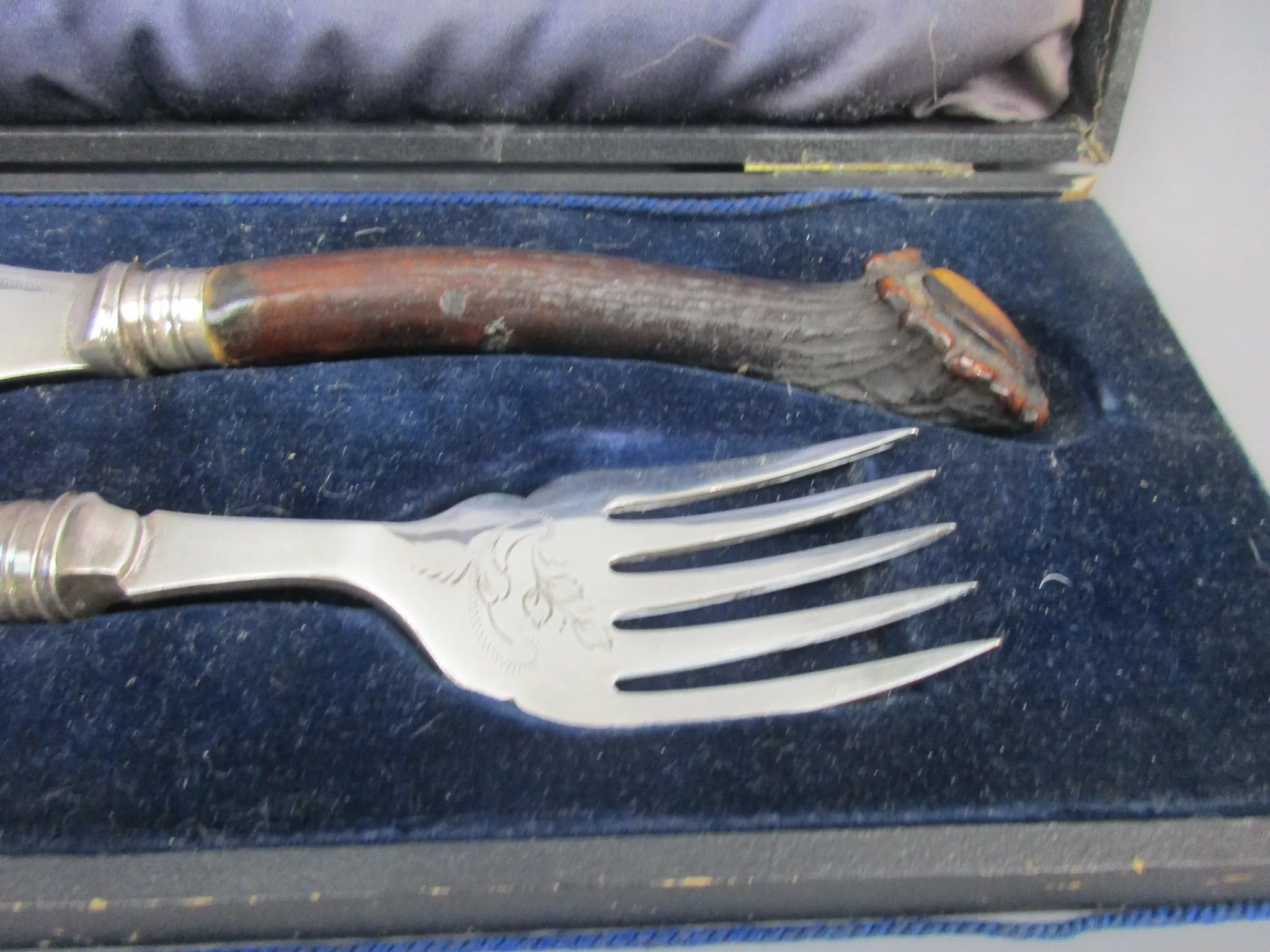 Cased Silver Plated & Horn Handled Fish Cutlery Set Antique Edwardian c1910