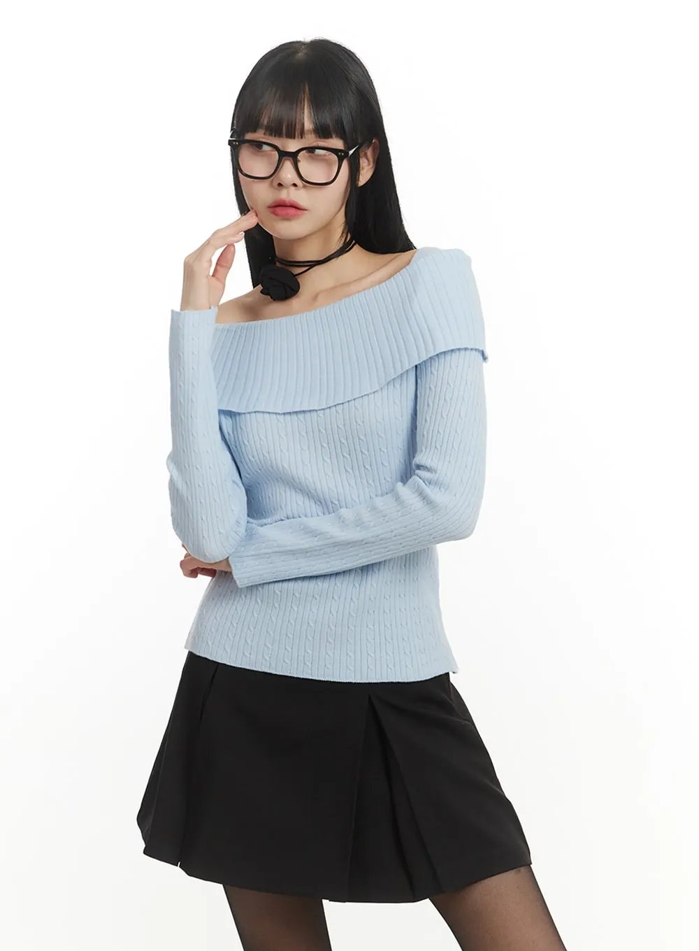 Cozy Knit Off-Shoulder Long Sleeve Sweater IM406