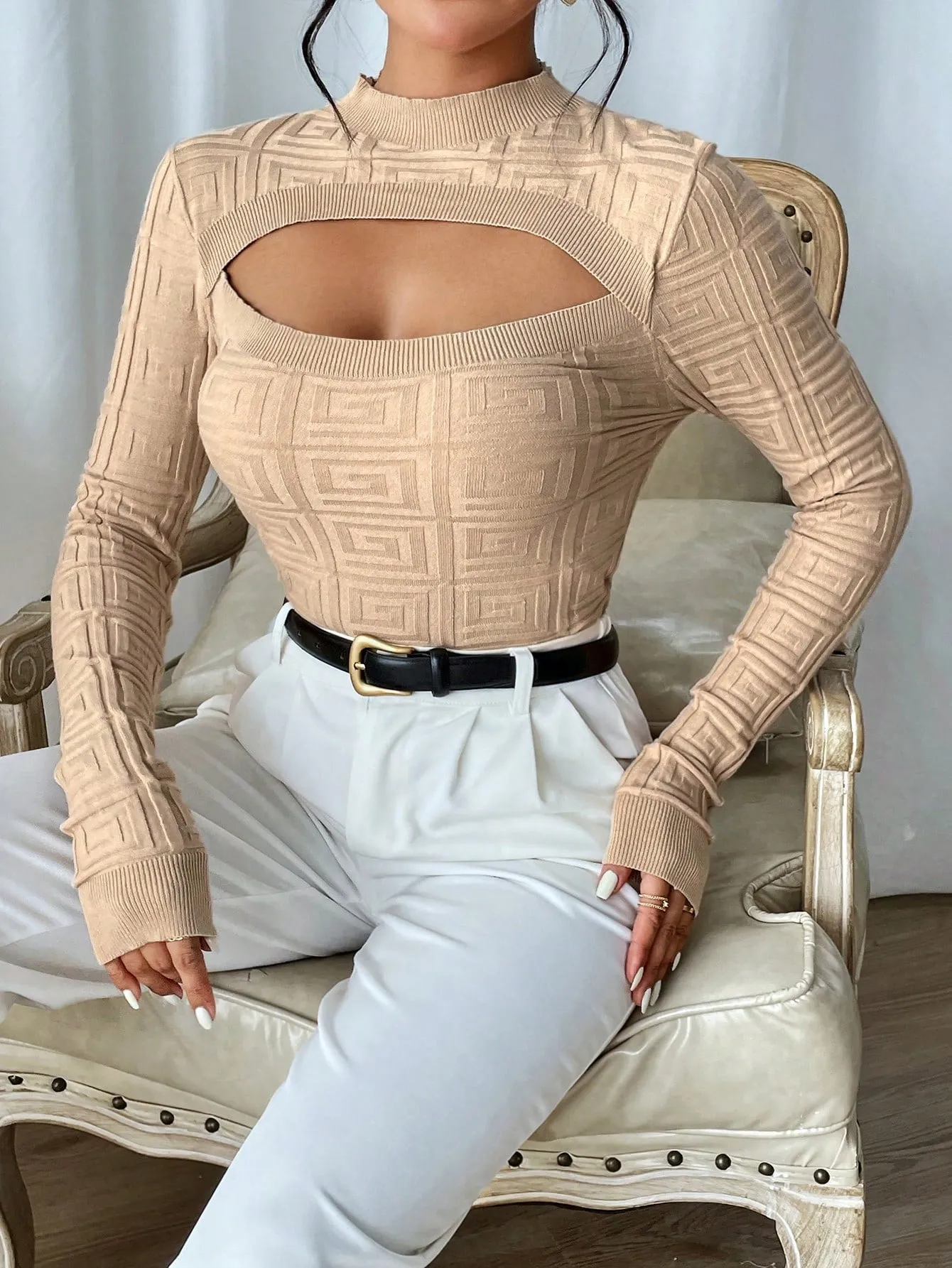 Cut Out Mock Neck Sweater