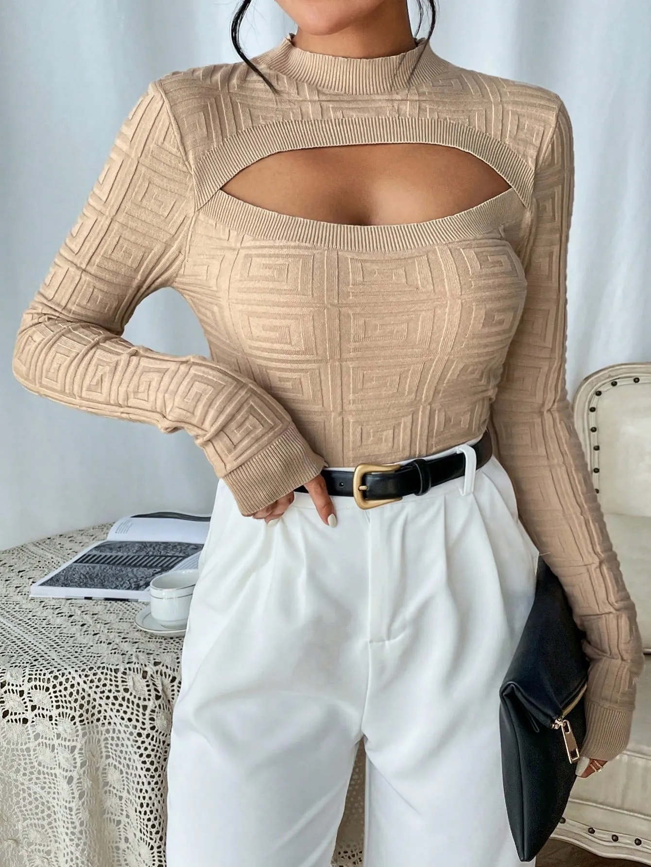 Cut Out Mock Neck Sweater