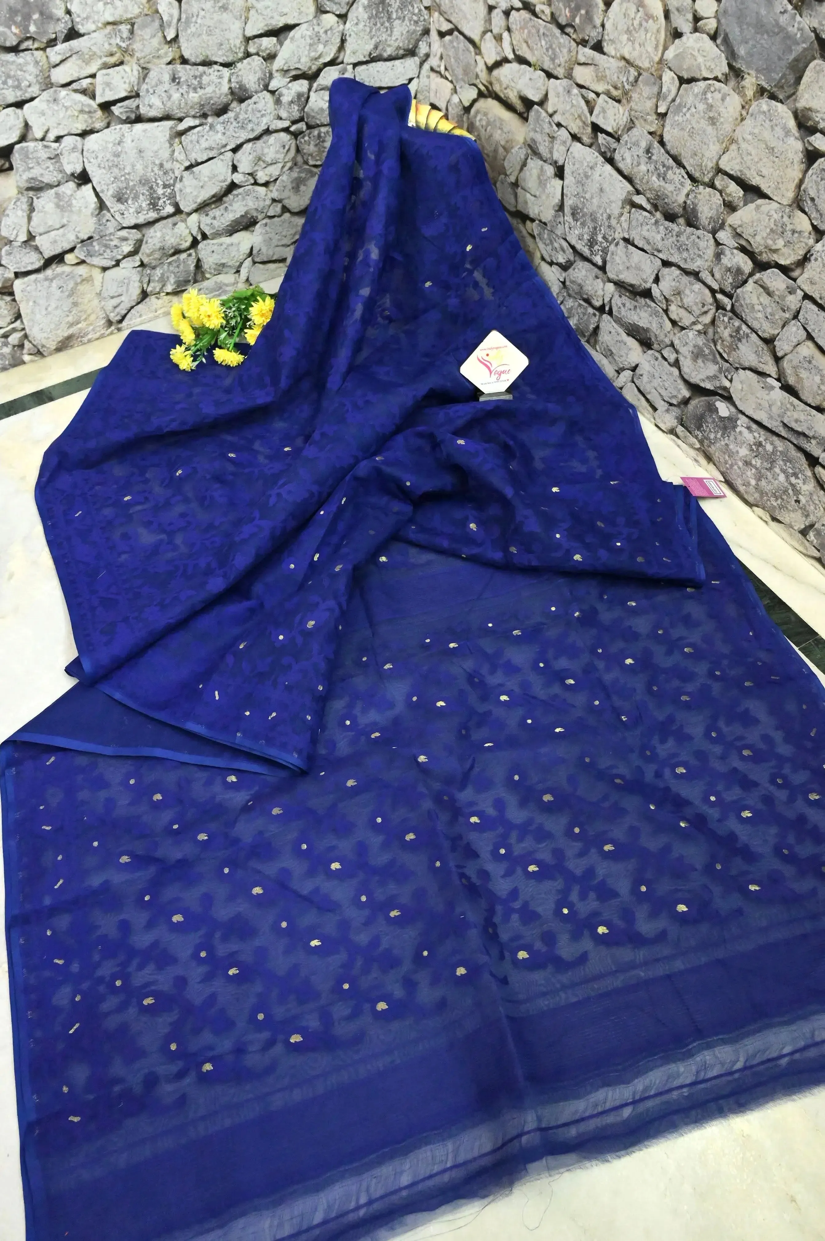 Dark Blue Color Jamdani Saree with Self Weaving