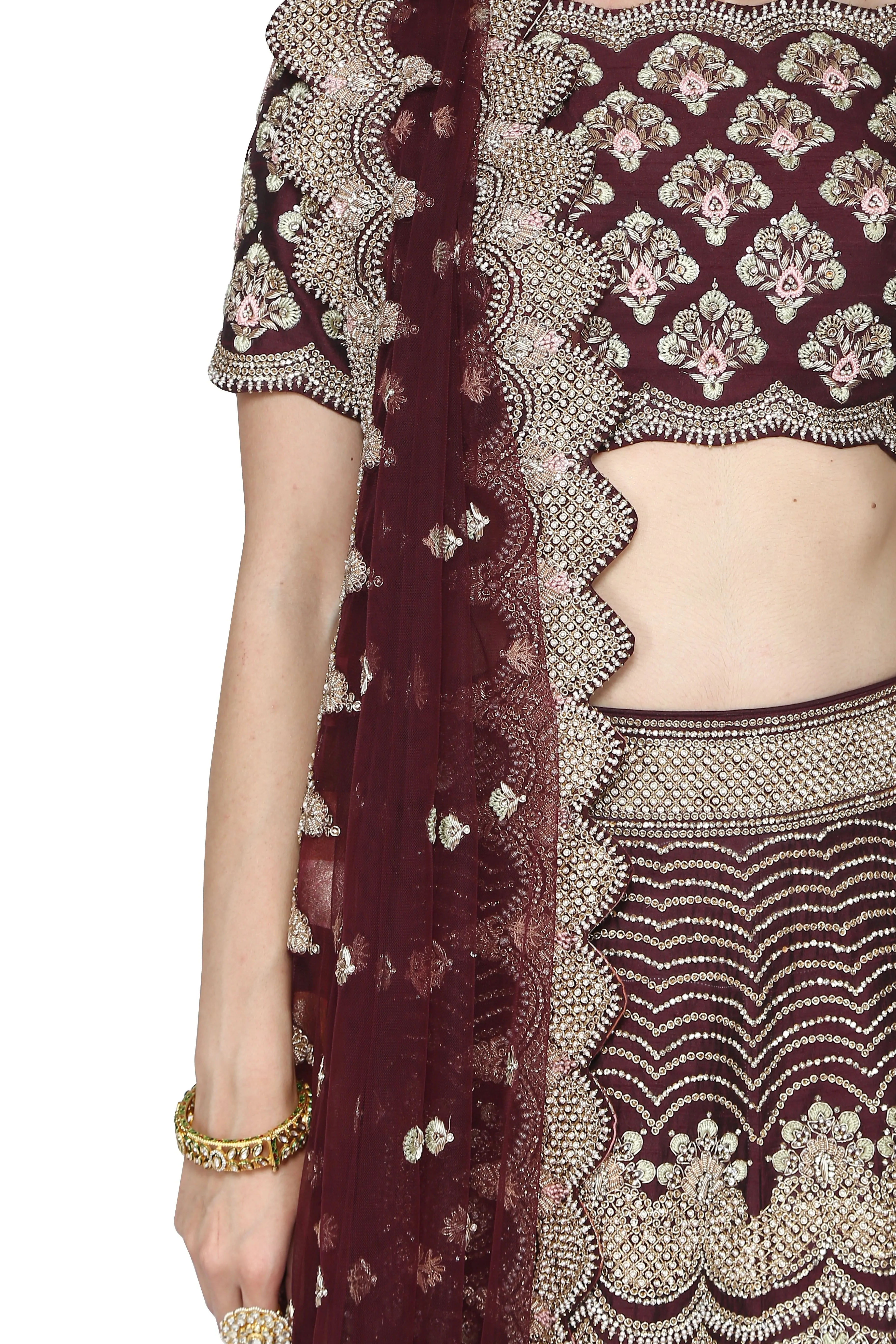 Dark brown lehenga set.