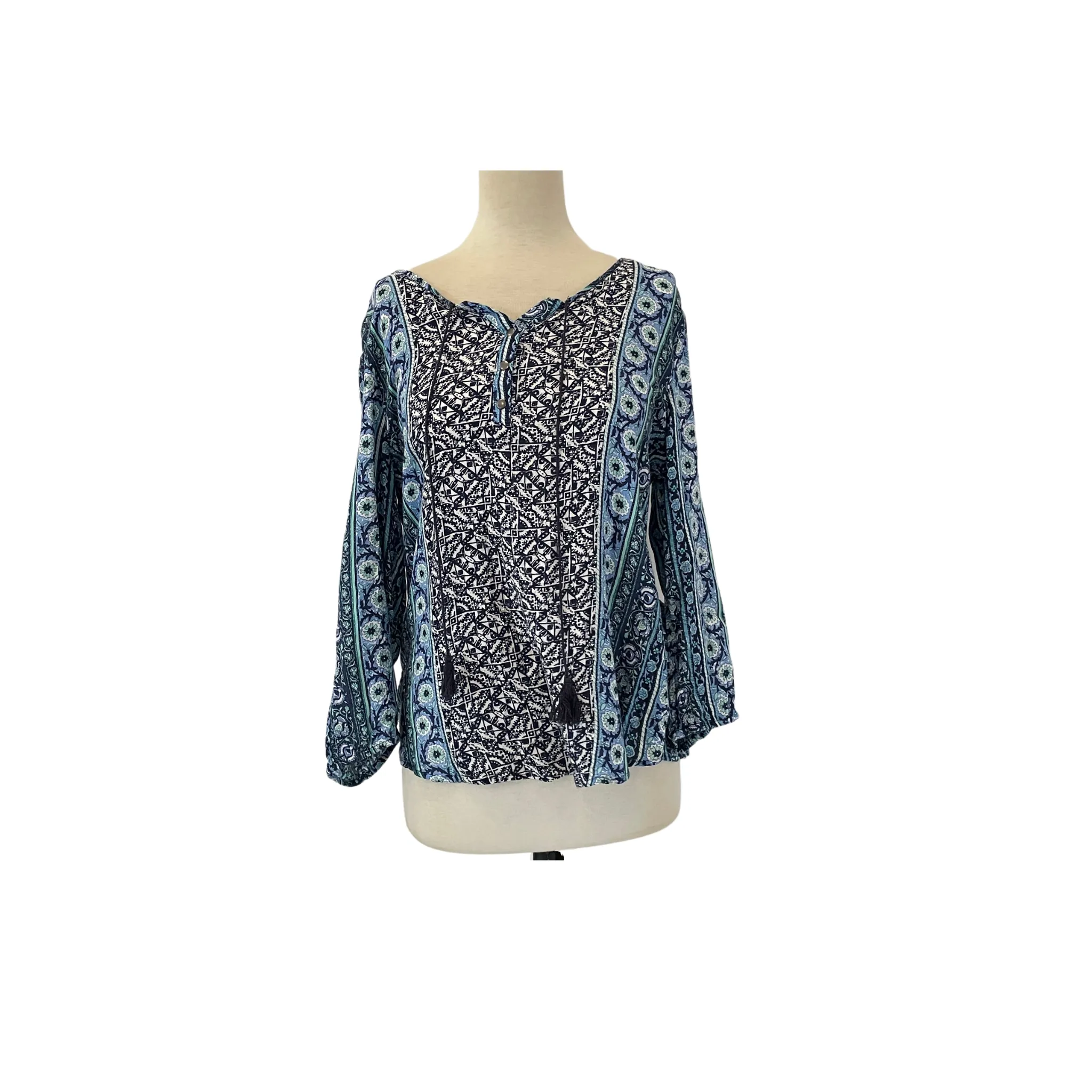 Dress Barn Blue Printed Peasant Blouse | Like New |