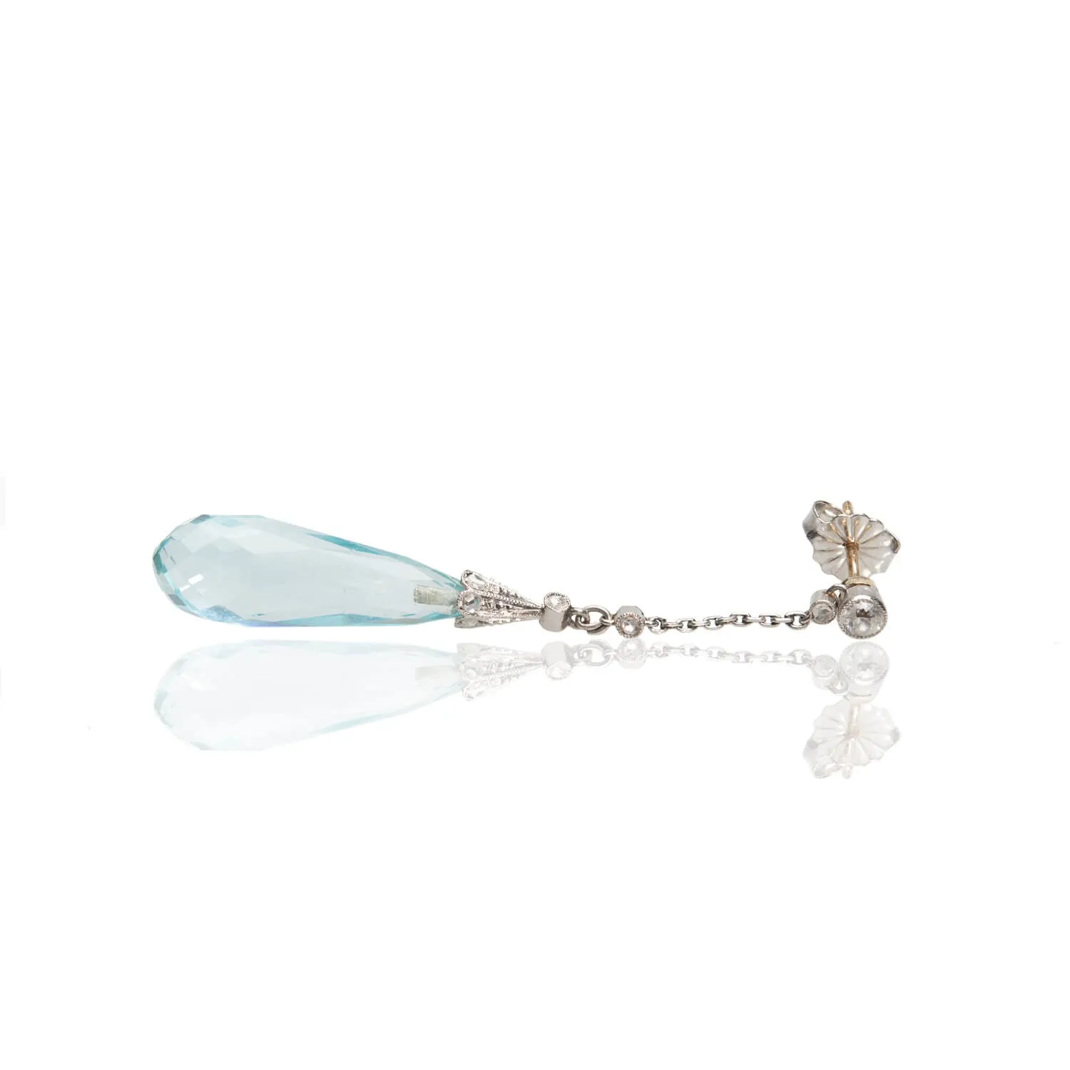 Edwardian Platinum/14kt Aquamarine   Diamond Dangle Earrings