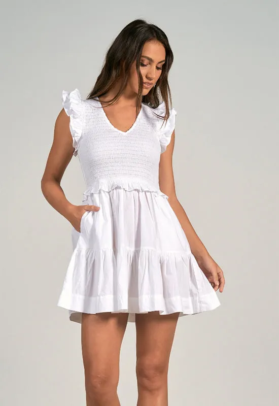 Elan - Ruffle Sleeve Dress White