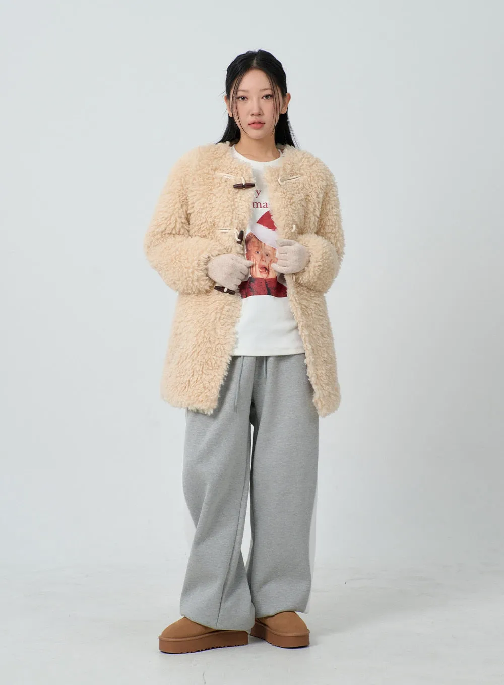 Faux Fur Button Midi Coat CJ302