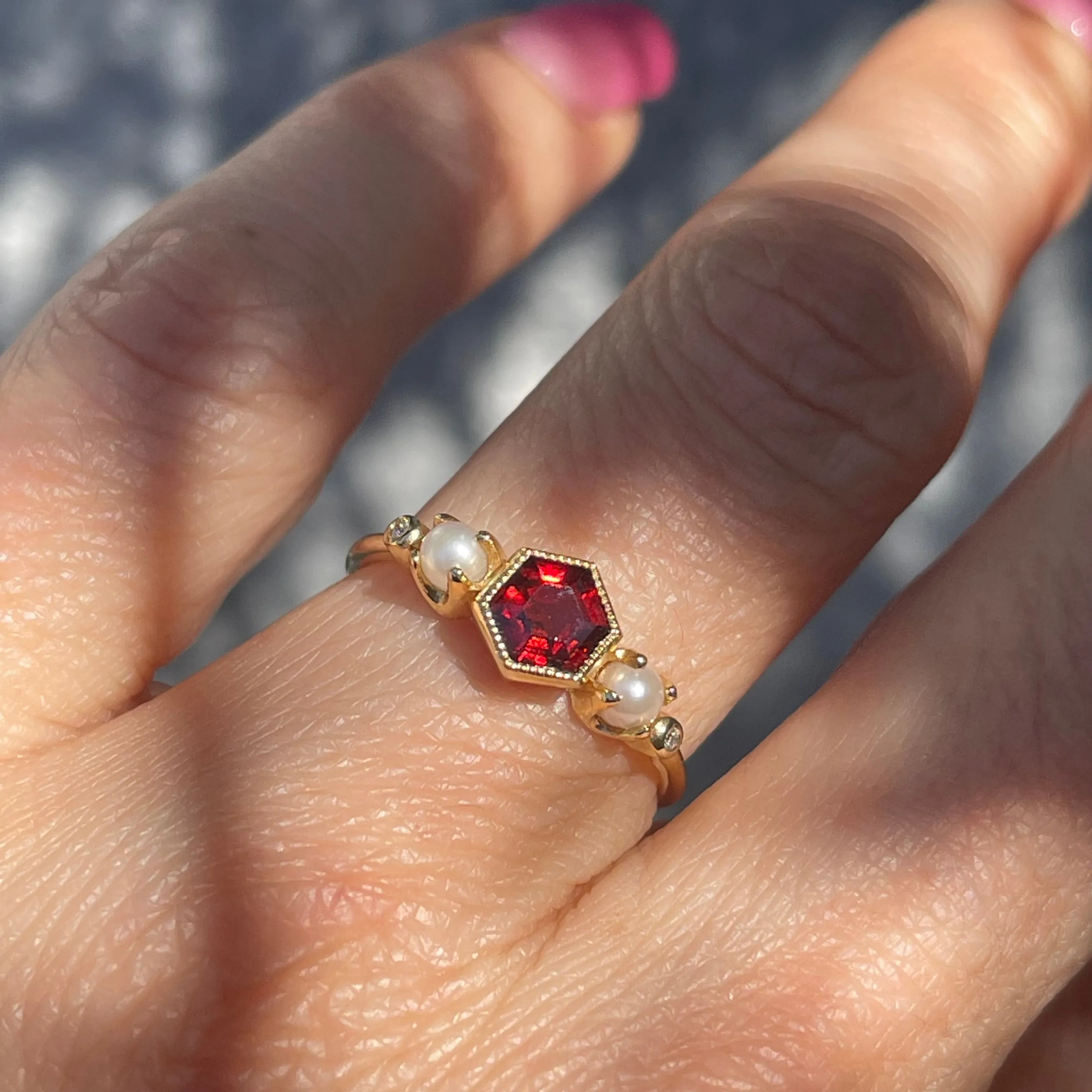 Gatsby Hexagon Garnet and Diamond Ring - Size 6.5