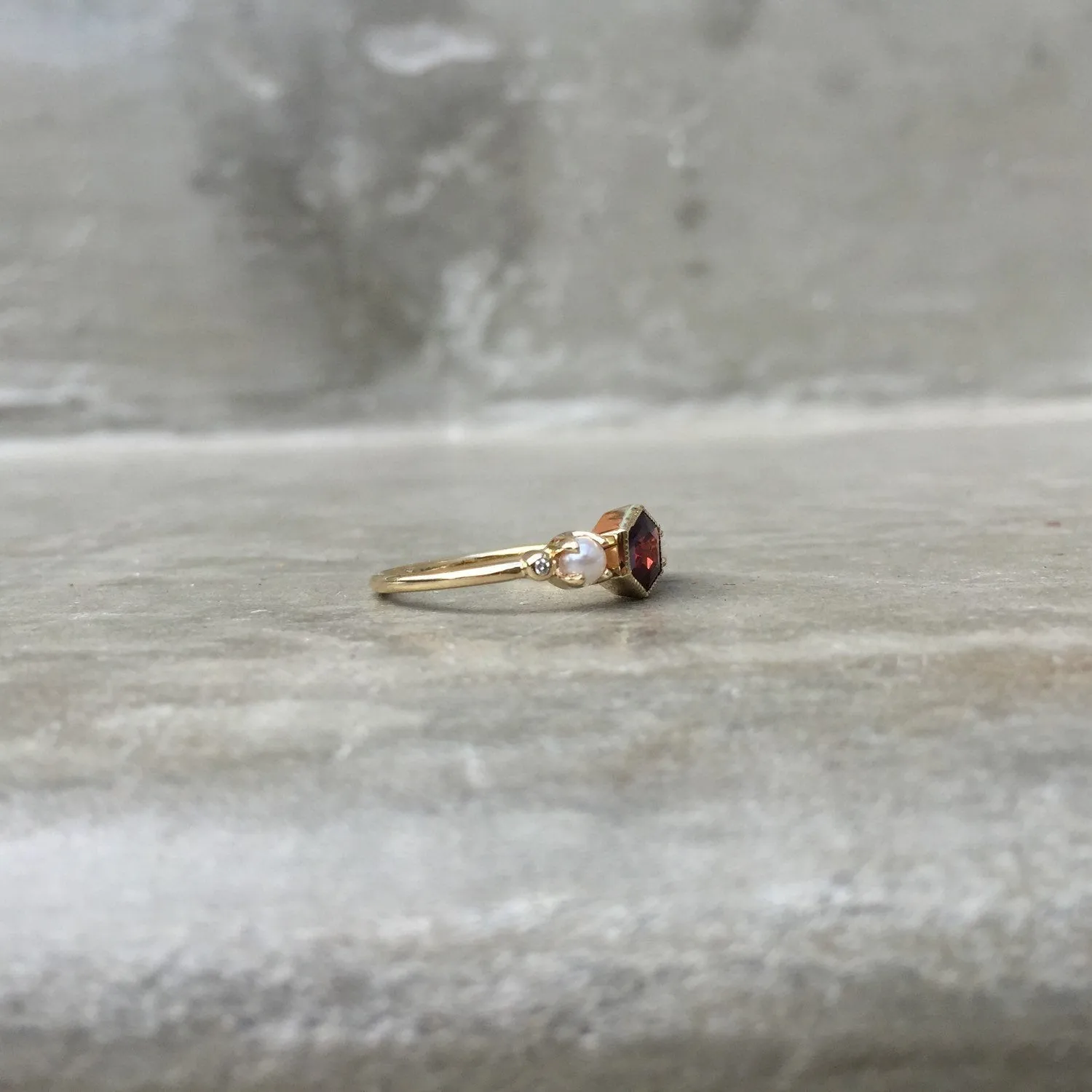 Gatsby Hexagon Garnet and Diamond Ring - Size 6.5