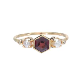 Gatsby Hexagon Garnet and Diamond Ring - Size 6.5