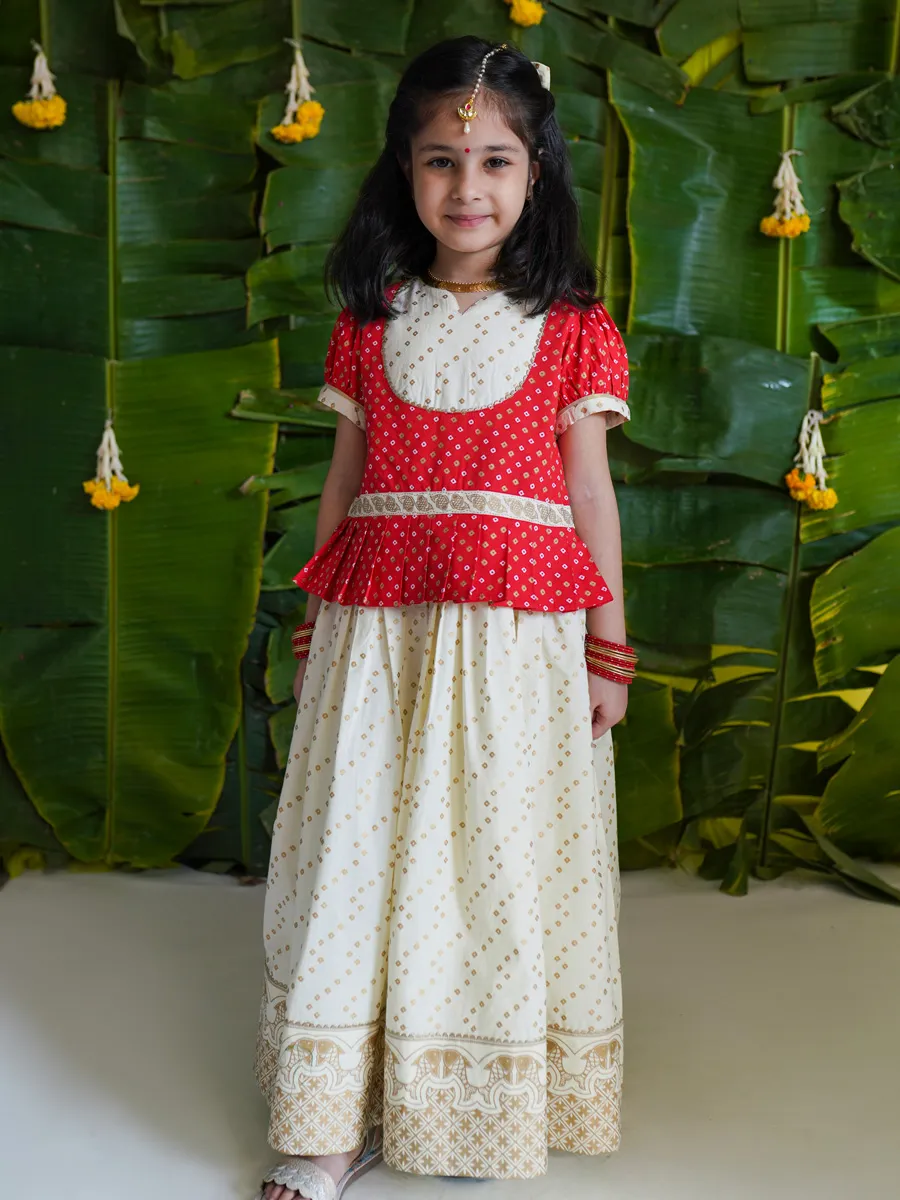 Girl Bandhani Pattu Pavdai-Red