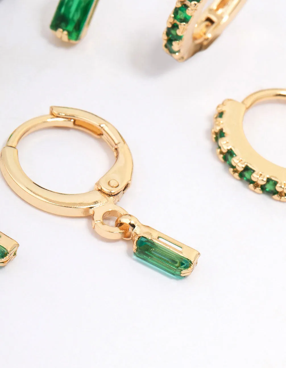 Gold Plated Emerald Baguette Earring 3-Pack