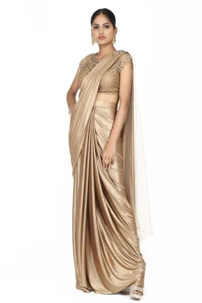 Golden Beige Pre-Stitched Saree.