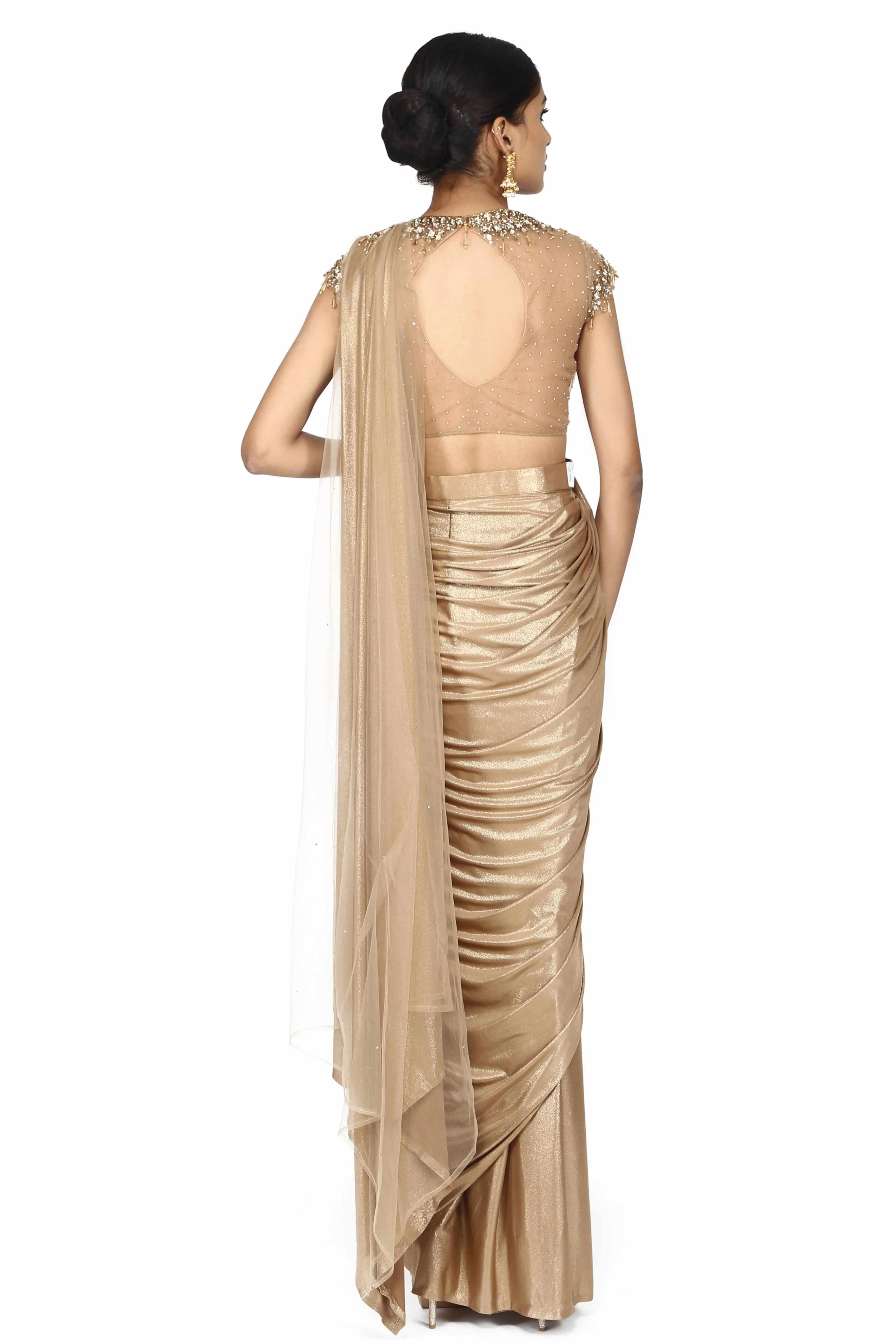 Golden Beige Pre-Stitched Saree.