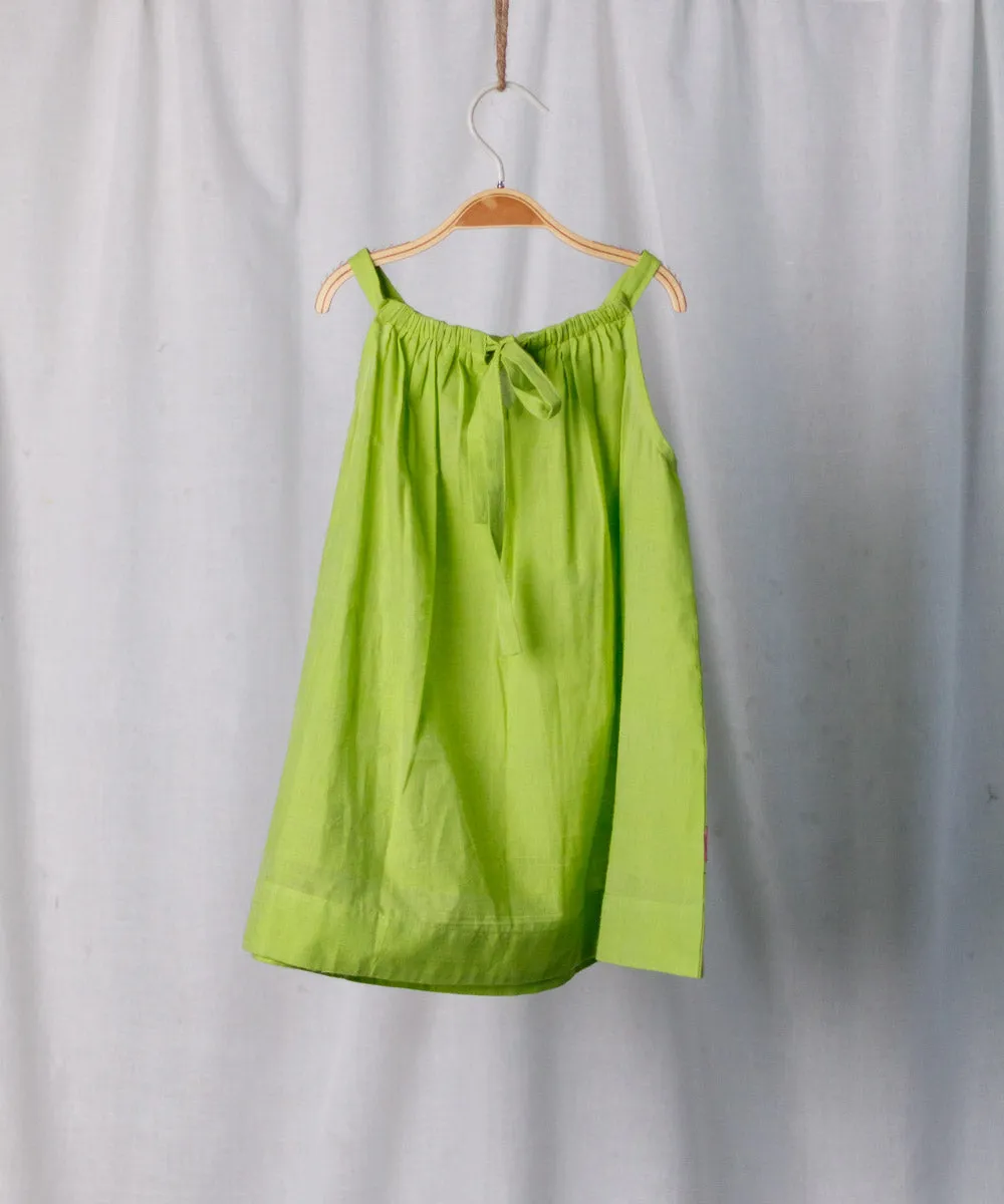 Green handwoven cotton floral embroidery sleeveless dress