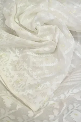 Ivory White Color Jamdani Saree with Self Weaving