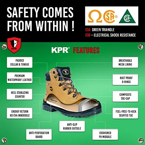 KPR Men's Women's M-222 CSA Approved ESR 6 Wide Waterproof 3M Thinsulate Safety Boot, Nubuck Wheat Men's US 5