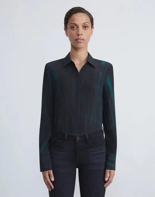 LAFAYETTE 148 Stamped Pages Print Silk Crepe De Chine Blouse