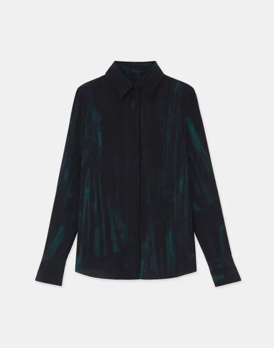 LAFAYETTE 148 Stamped Pages Print Silk Crepe De Chine Blouse