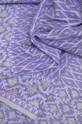 Lavender Color Jamdani Saree with Allover Jamdani and Zari Weaving