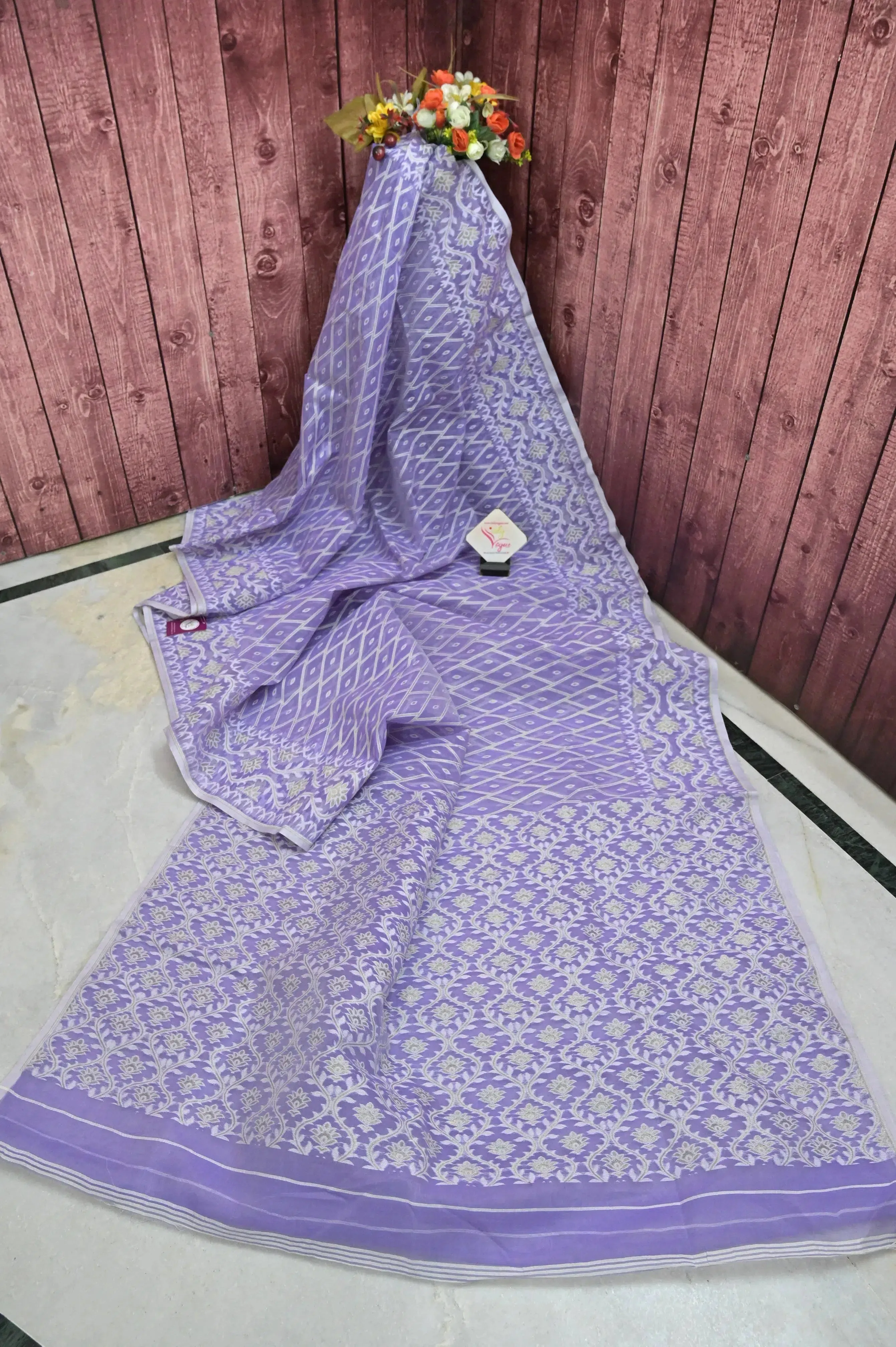 Lavender Color Jamdani Saree with Allover Jamdani and Zari Weaving