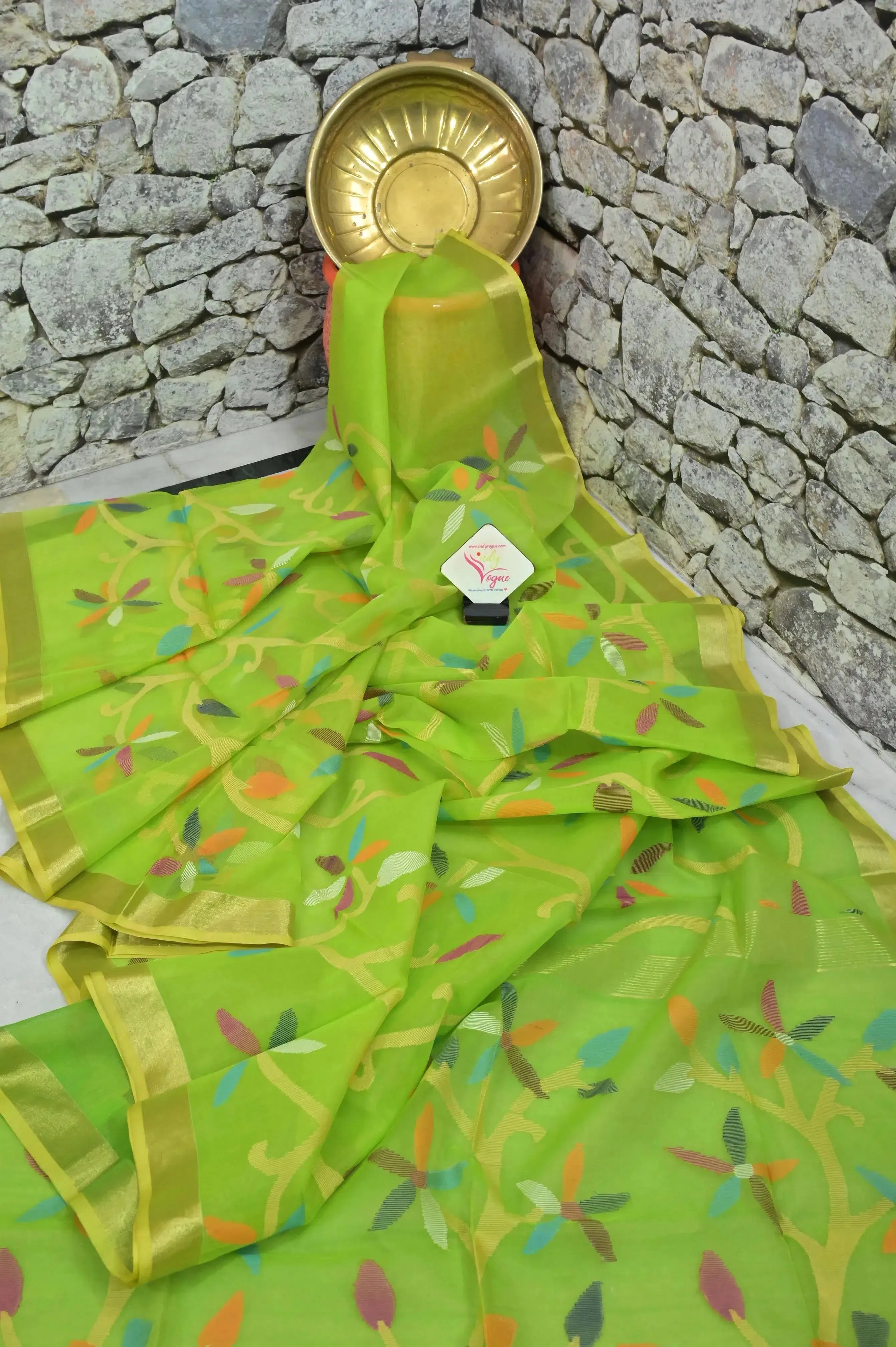 Light Green Color Muslin Jamdani Saree with Allover Weaving