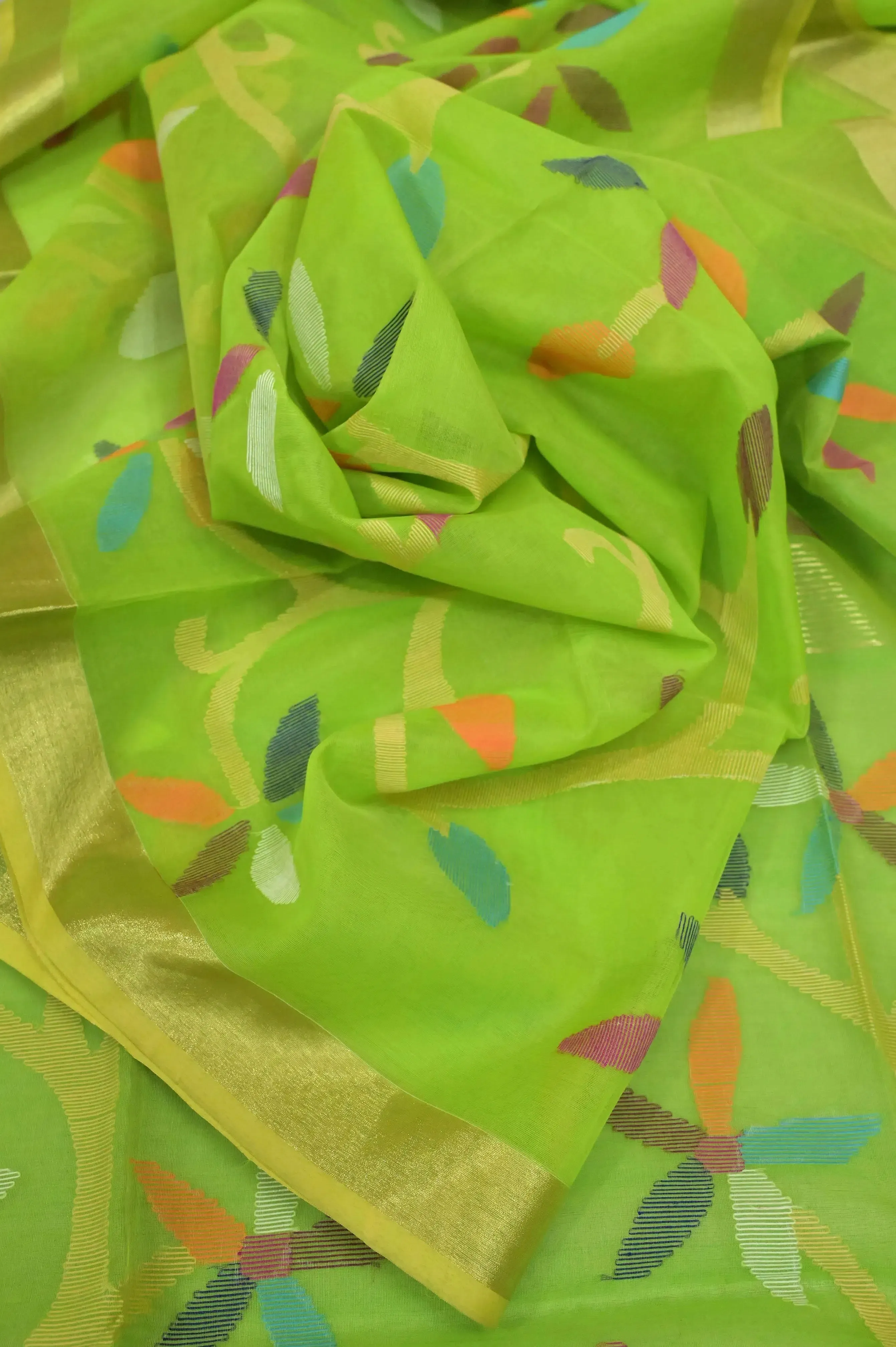 Light Green Color Muslin Jamdani Saree with Allover Weaving