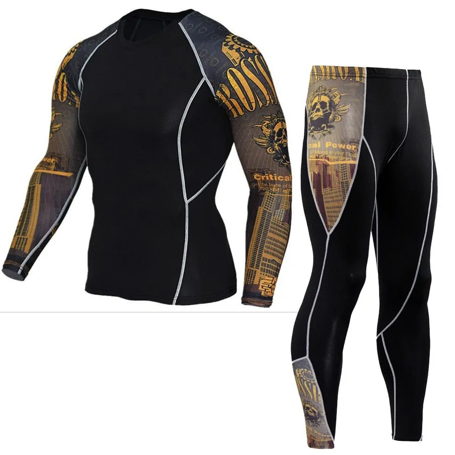 Long Sleeve Mens Compression Shirts Fitness Pant Sports Suit for Men's