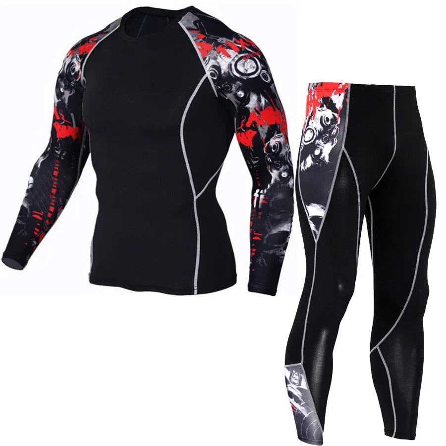 Long Sleeve Mens Compression Shirts Fitness Pant Sports Suit for Men's