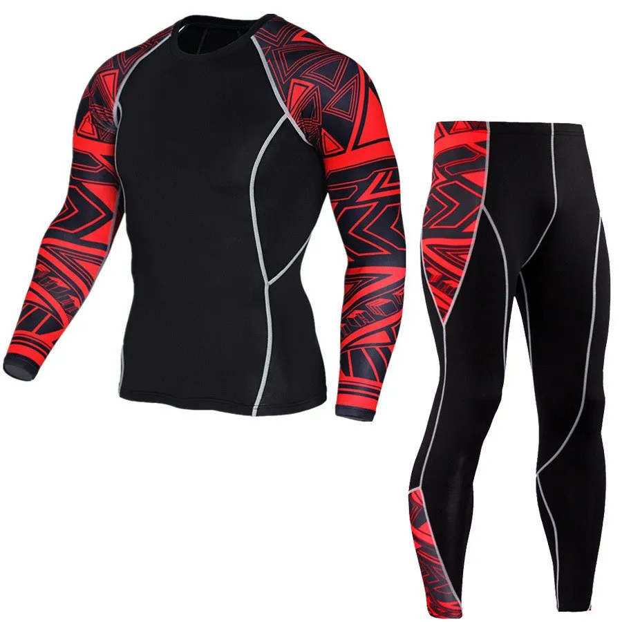 Long Sleeve Mens Compression Shirts Fitness Pant Sports Suit for Men's