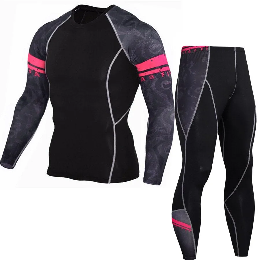 Long Sleeve Mens Compression Shirts Fitness Pant Sports Suit for Men's