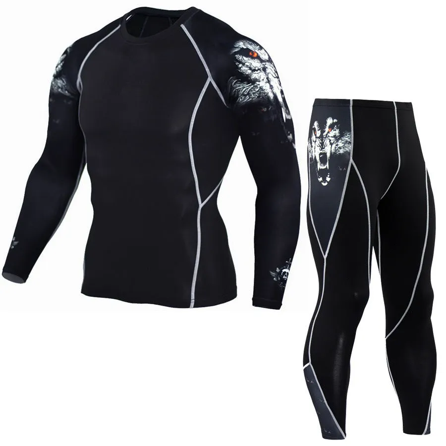 Long Sleeve Mens Compression Shirts Fitness Pant Sports Suit for Men's