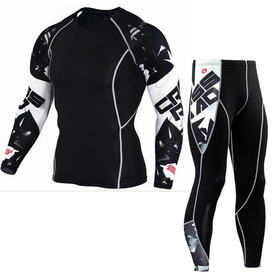 Long Sleeve Mens Compression Shirts Fitness Pant Sports Suit for Men's