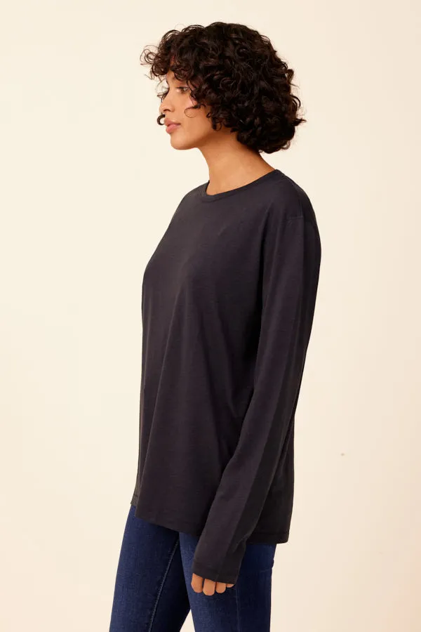 Lyocell Cotton Semi Relaxed Crewneck in Marine