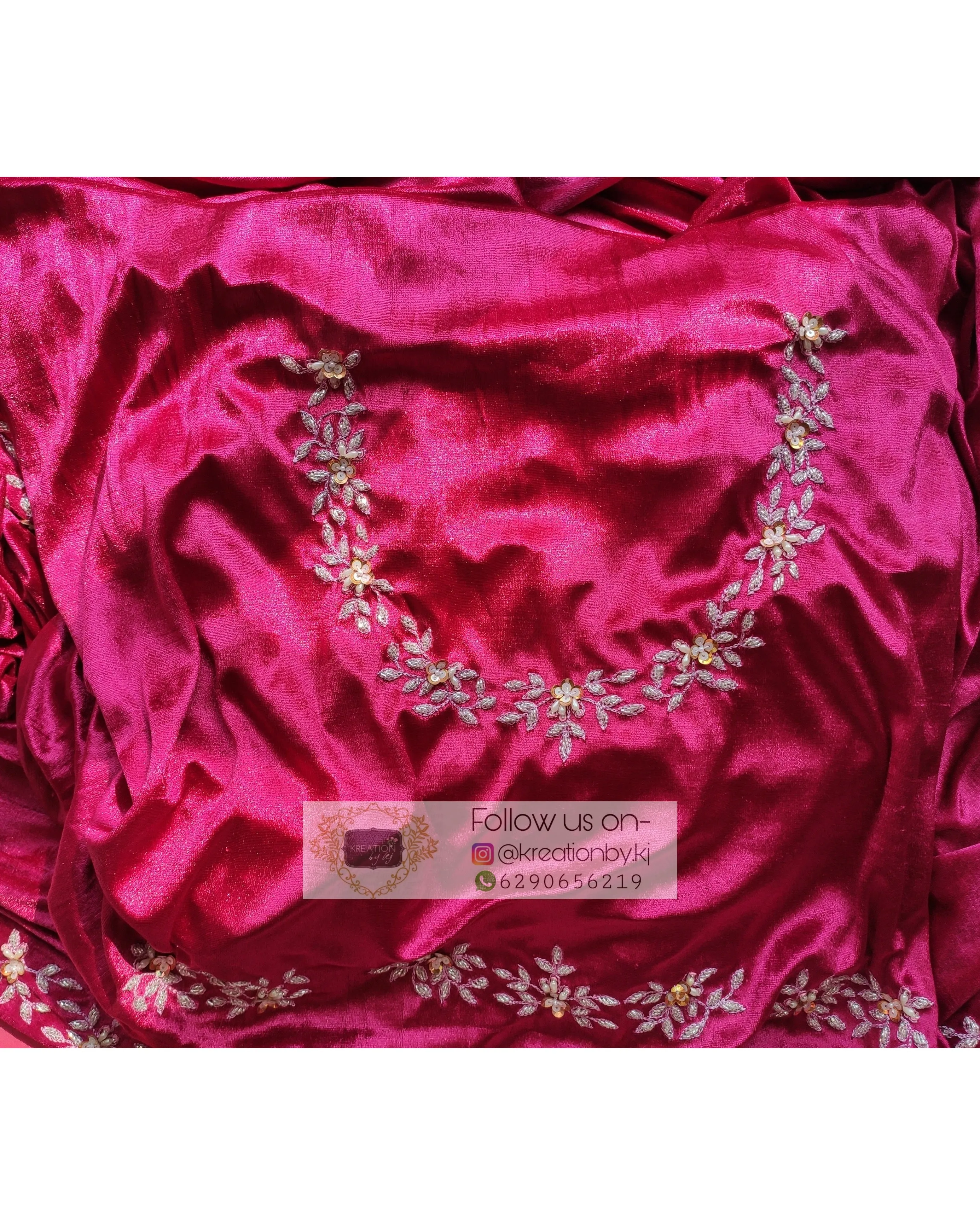 Magenta Velvet Handembroidered Chandani Saree