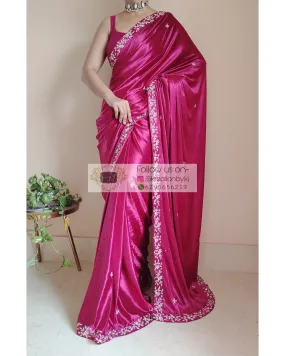 Magenta Velvet Handembroidered Chandani Saree