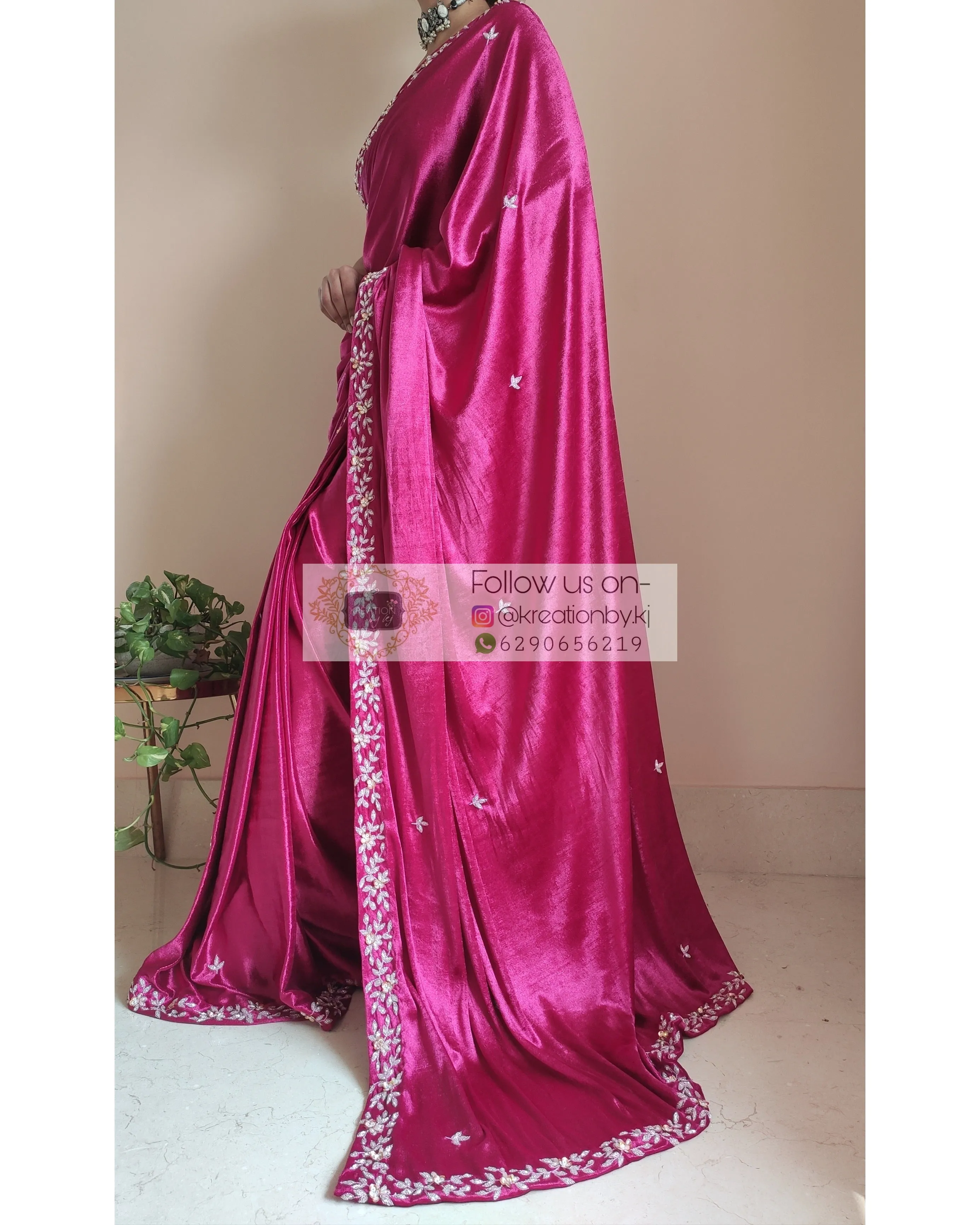 Magenta Velvet Handembroidered Chandani Saree